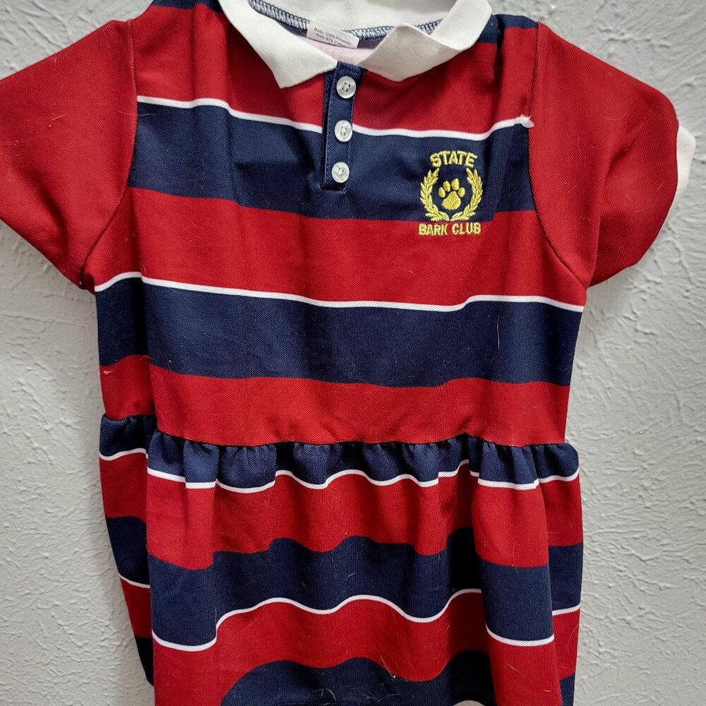 Blue/Red Stripe Dog Dress State Bark Club  Large